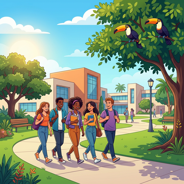 Estudiantes yendo a clase