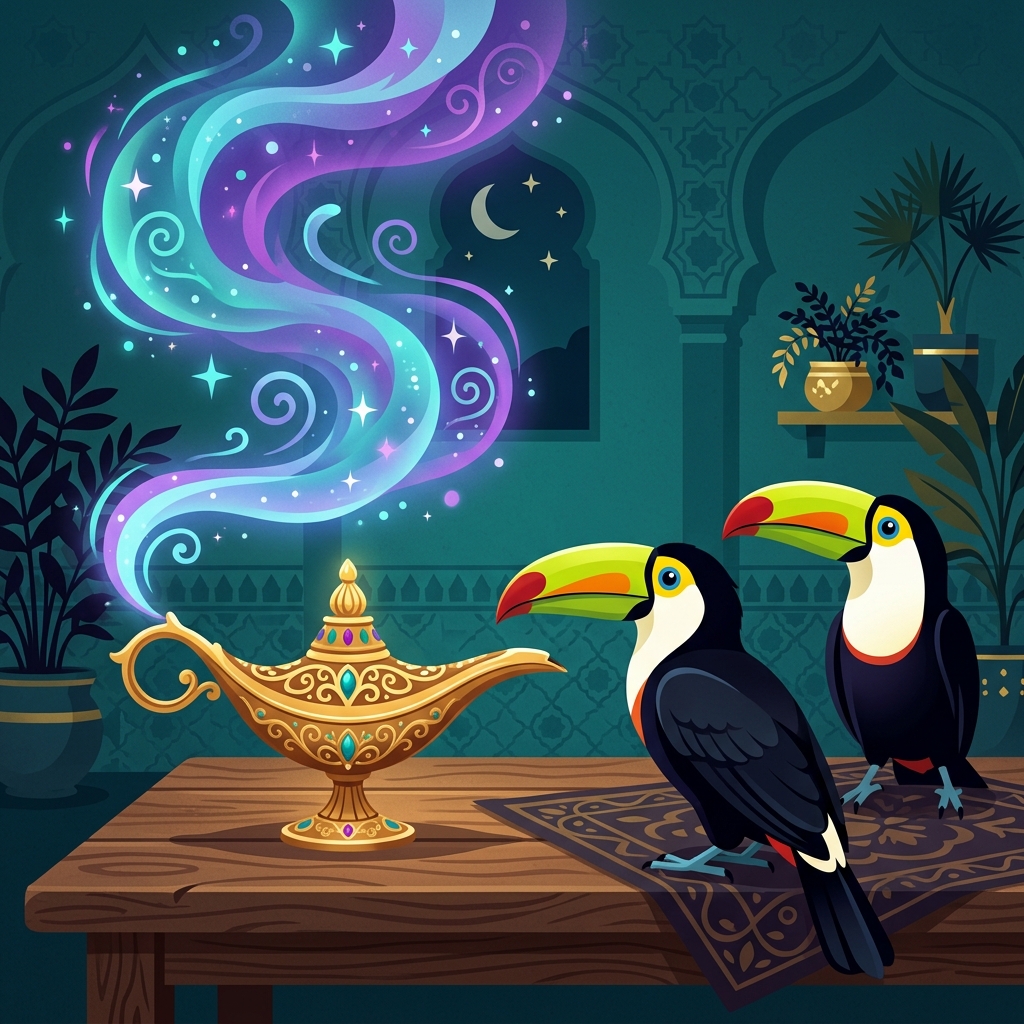 Magic lamp with mystical smoke