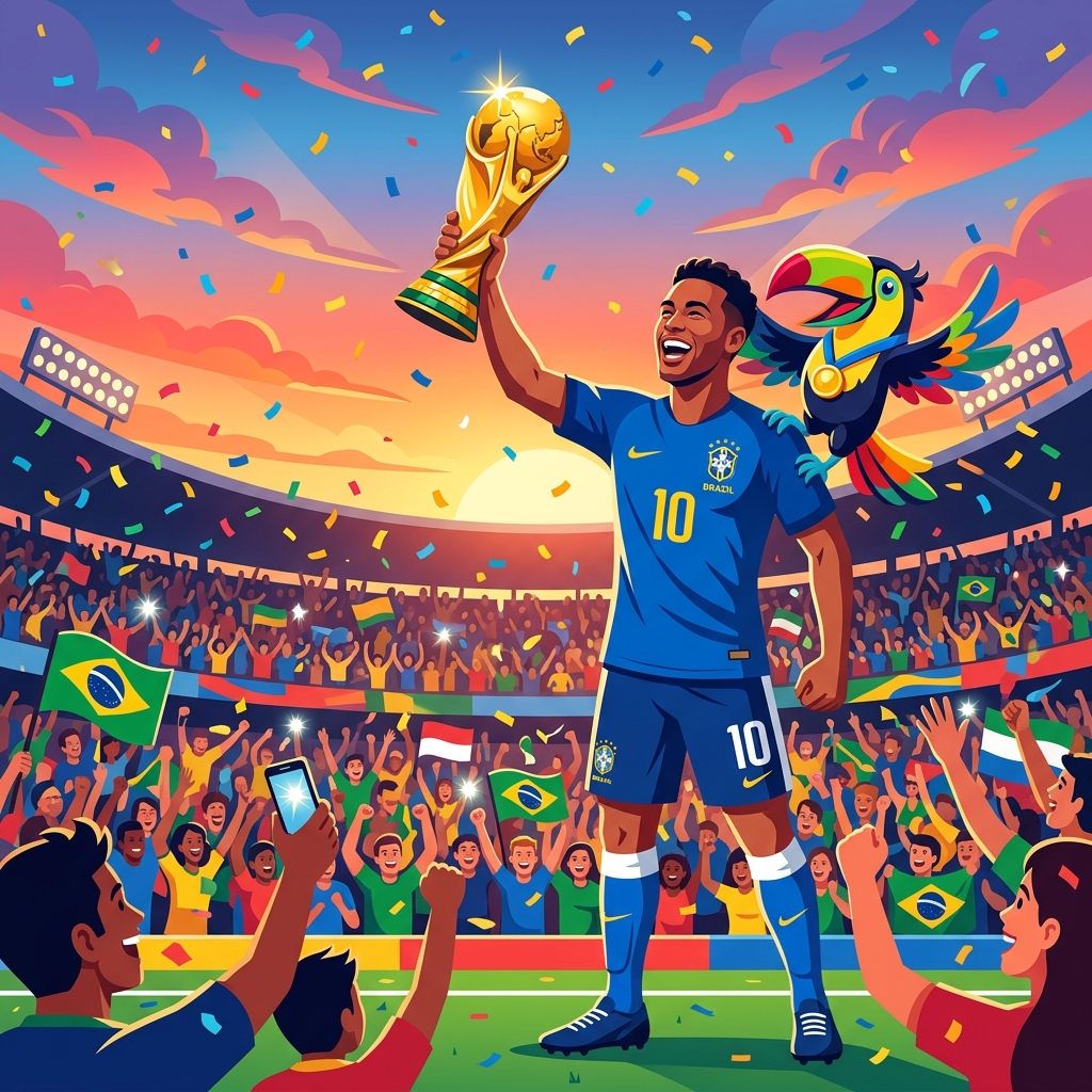 Champion footballer holding cup illustration